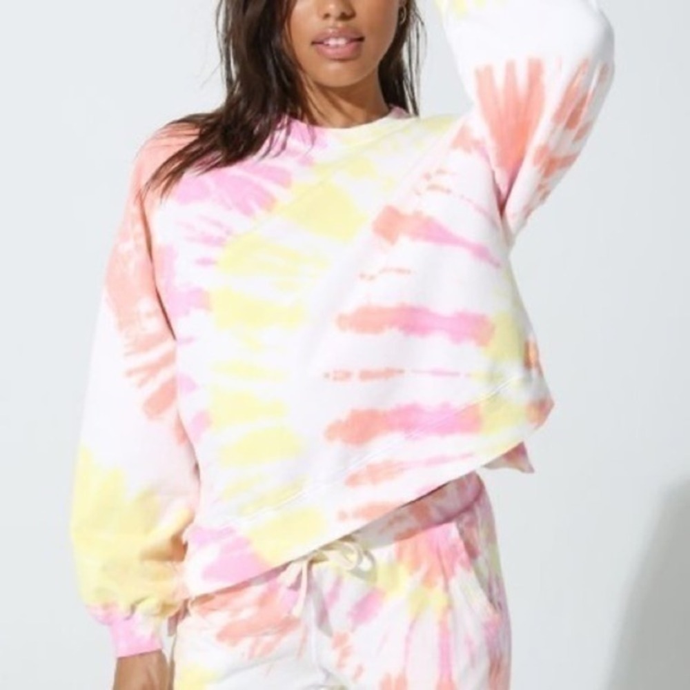 Electric & Rose Poppy Pink Peach Tie-Dye Prism‎ Neil Hi-Low Crew Sweatshirt Med